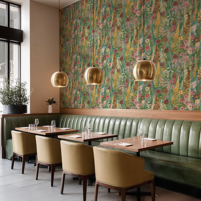 Dutch Wallcoverings Dutch Wallcoverings - Inia- Delphinium Forest groen/roze - Vliesbehang - 10m x 53cm - A74601