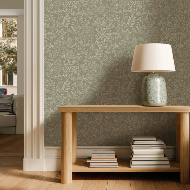 Dutch Wallcoverings Dutch Wallcoverings - Karuna- Stitched Organic groen - Vliesbehang - 10m x 53cm - 205003