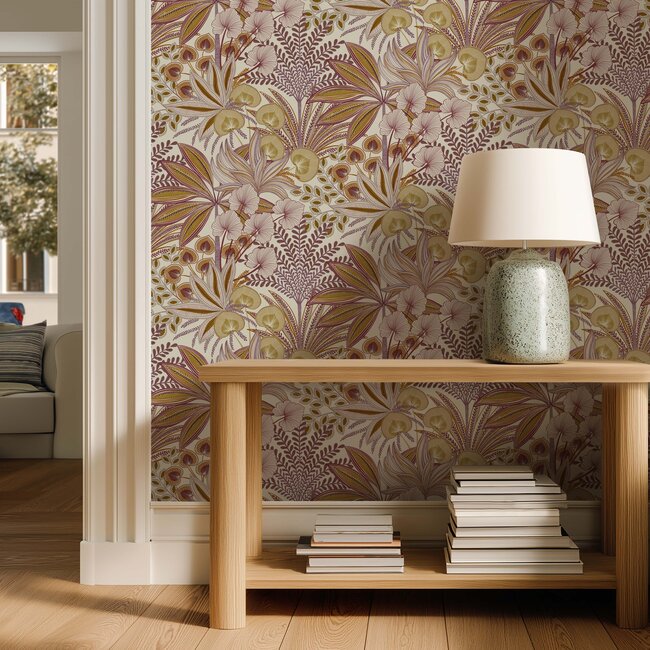 Dutch Wallcoverings Dutch Wallcoverings - Karuna- Jody wit/oranje/rood - Vliesbehang - 10m x 53cm - A69001