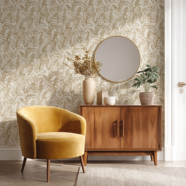 Dutch Wallcoverings Dutch Wallcoverings - Karuna- Valadera beige/goud - Vliesbehang - 10m x 53cm - A71801