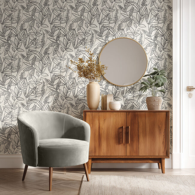 Dutch Wallcoverings Dutch Wallcoverings - Karuna- Valadera wit/zwart - Vliesbehang - 10m x 53cm - A71802