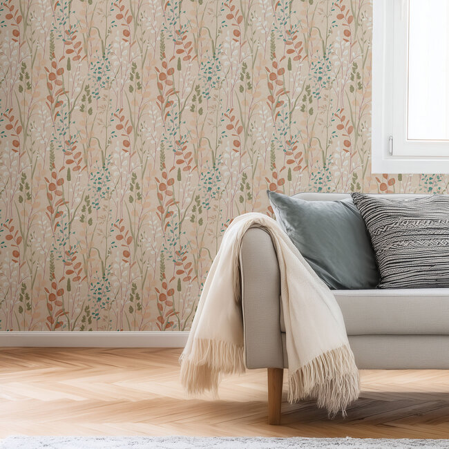 Dutch Wallcoverings Dutch Wallcoverings - Karuna- Galia roze/groen - Vliesbehang - 10m x 53cm - A76201