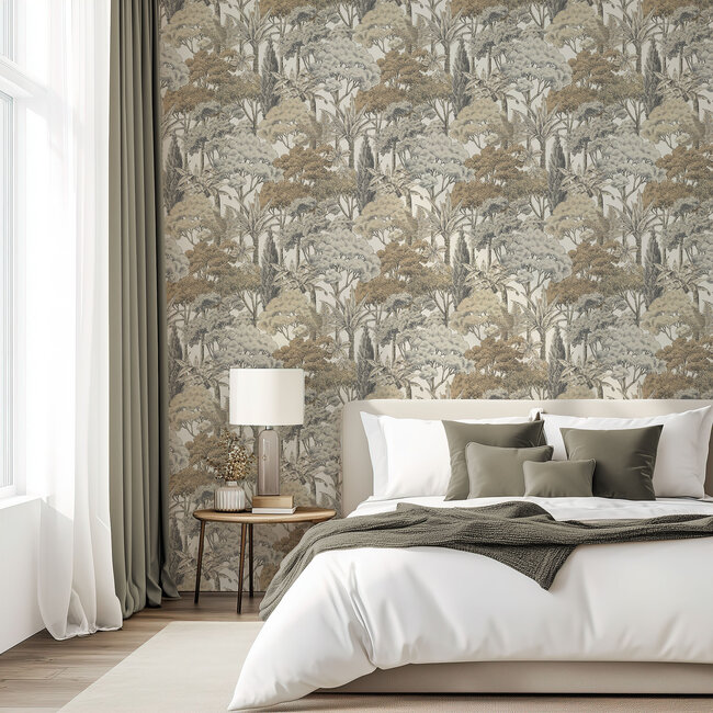 Dutch Wallcoverings Dutch Wallcoverings - Karuna- Sketched Forest beige - Vliesbehang - 10m x 53cm - A76301