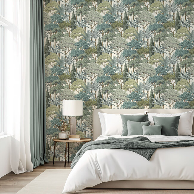 Dutch Wallcoverings Dutch Wallcoverings - Karuna- Sketched Forest groen - Vliesbehang - 10m x 53cm - A76302