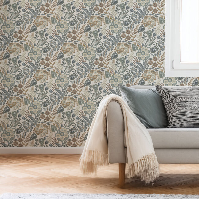 Dutch Wallcoverings Dutch Wallcoverings - Karuna- Alice wit/blw/beige - Vliesbehang - 10m x 53cm - A76601