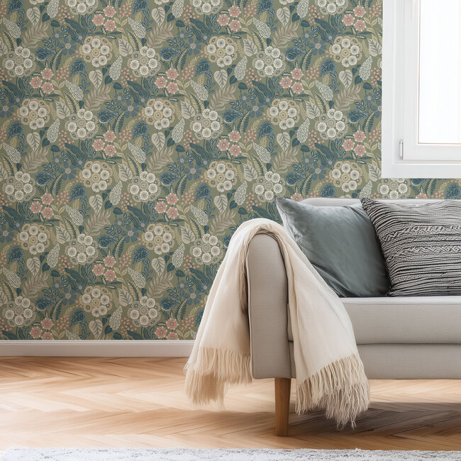 Dutch Wallcoverings Dutch Wallcoverings - Karuna- Alice groen/blw/roze - Vliesbehang - 10m x 53cm - A76603