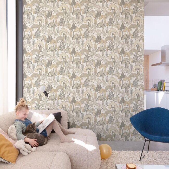 Dutch Wallcoverings Dutch Wallcoverings - Little Dreamers- Happy Trees beige - Vliesbehang - 10m x 53cm - LD2103