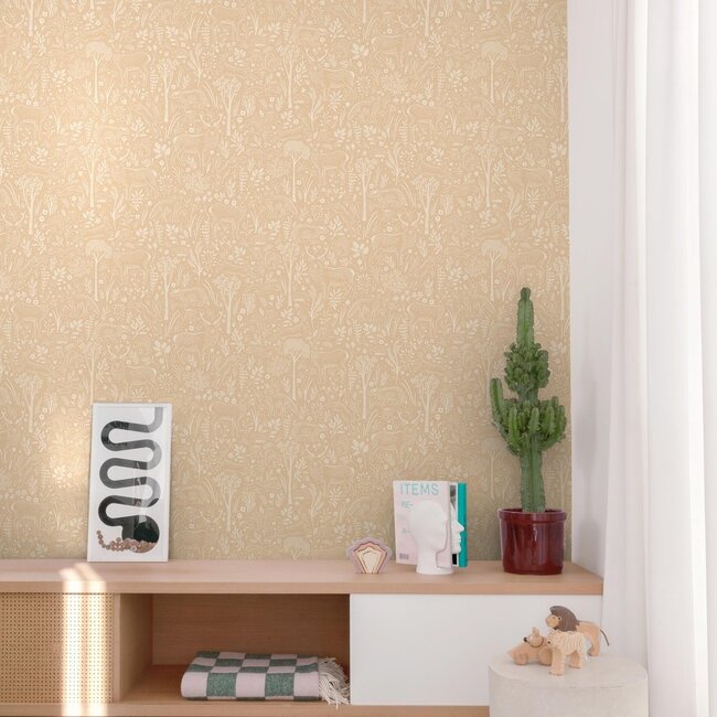 Dutch Wallcoverings Dutch Wallcoverings - Little Dreamers- Woodland Animals bruin - Vliesbehang - 10m x 53cm - LD3421