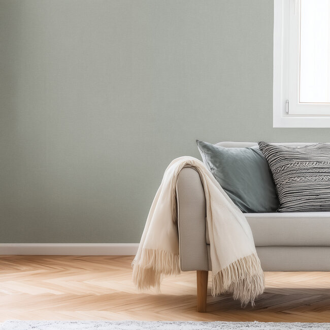 Dutch Wallcoverings Vliesbehang - Linen & Textures - uni groen - LT10034