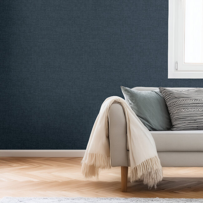 Dutch Wallcoverings Vliesbehang - Linen & Textures - uni blauw - VT10012