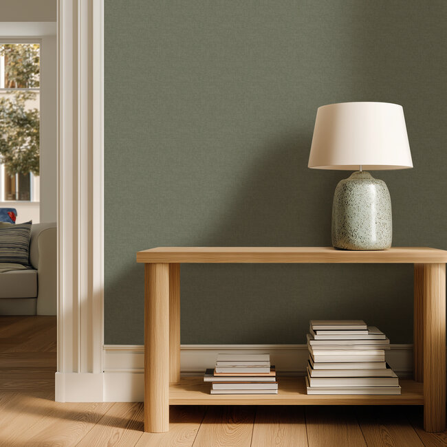 Dutch Wallcoverings Vliesbehang - Linen & Textures - uni groen - VT10016