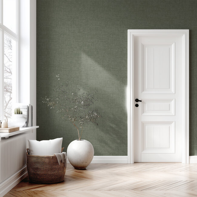 Dutch Wallcoverings Vliesbehang - Linen & Textures - uni groen - VT10016