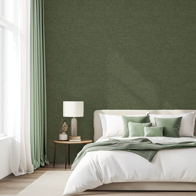 Dutch Wallcoverings Vliesbehang - Linen & Textures - uni groen - VT10018