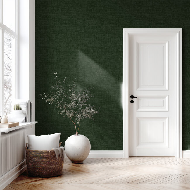 Dutch Wallcoverings Vliesbehang - Linen & Textures - uni groen - VT10019