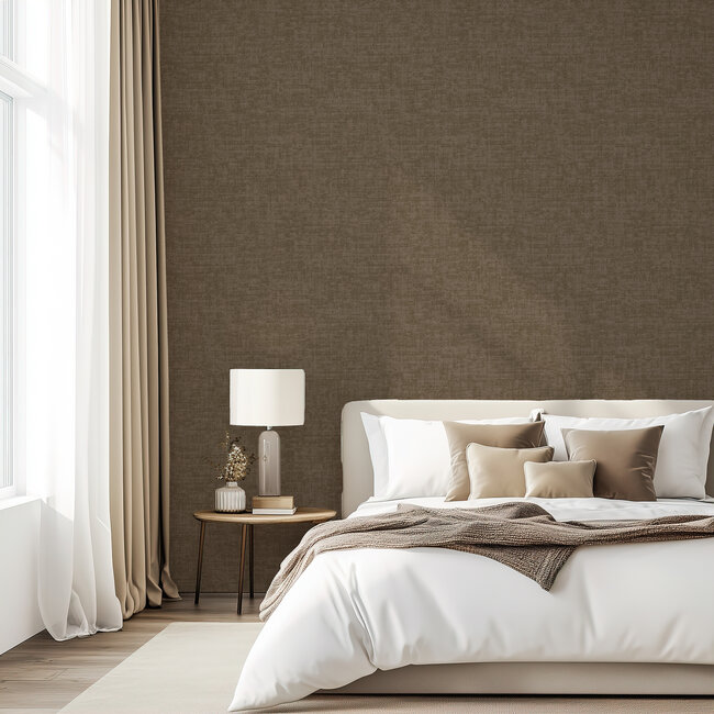 Dutch Wallcoverings Vliesbehang - Linen & Textures - uni bruin - VT10025