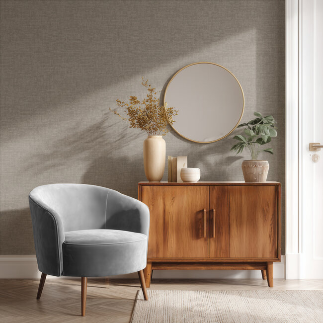 Dutch Wallcoverings Vliesbehang - Linen & Textures - uni bruin - VT10028