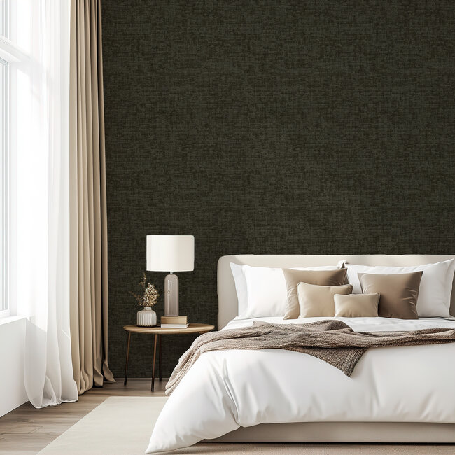 Dutch Wallcoverings Vliesbehang - Linen & Textures - uni black - VT10035