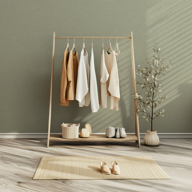 Dutch Wallcoverings Vliesbehang - Linen & Textures - uni groen - LT10035