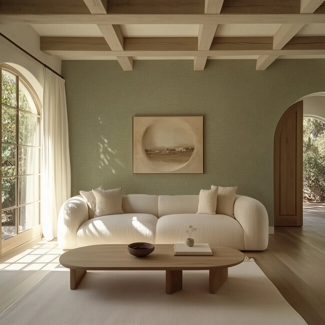 Dutch Wallcoverings Vliesbehang - Linen & Textures - uni groen - LT10035