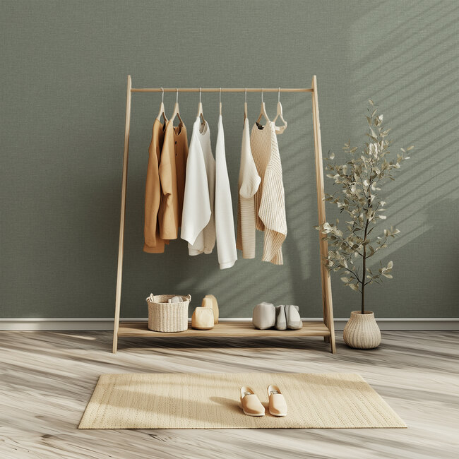 Dutch Wallcoverings Vliesbehang - Linen & Textures - uni groen - LT10034