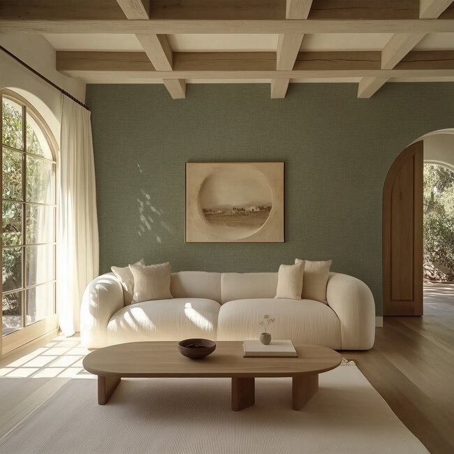 Dutch Wallcoverings Vliesbehang - Linen & Textures - uni groen - LT10034