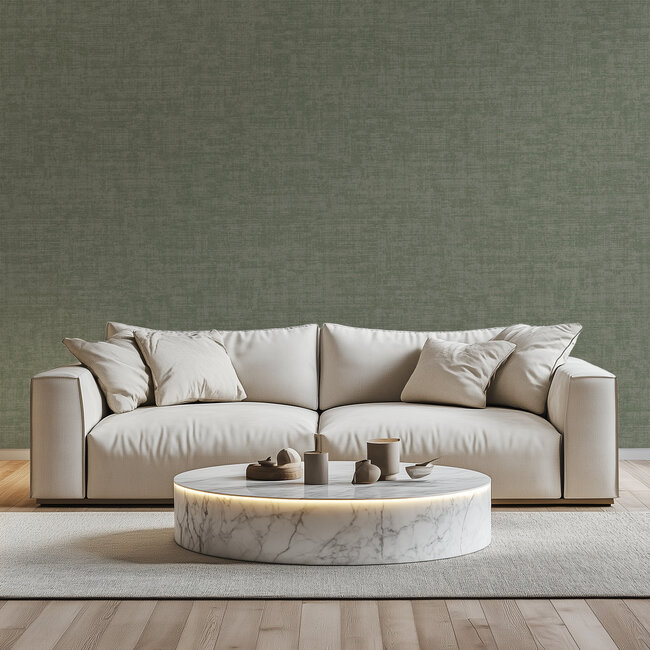 Dutch Wallcoverings Vliesbehang - Linen & Textures - uni groen - VT10016