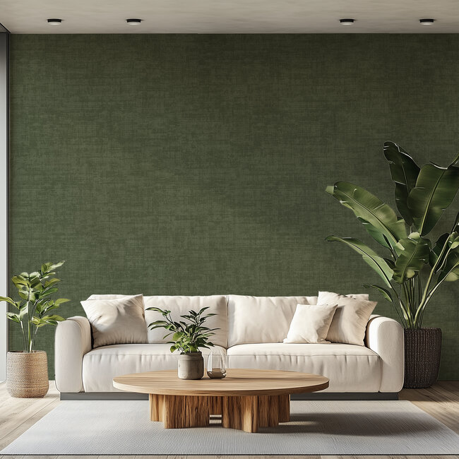 Dutch Wallcoverings Vliesbehang - Linen & Textures - uni groen - VT10018