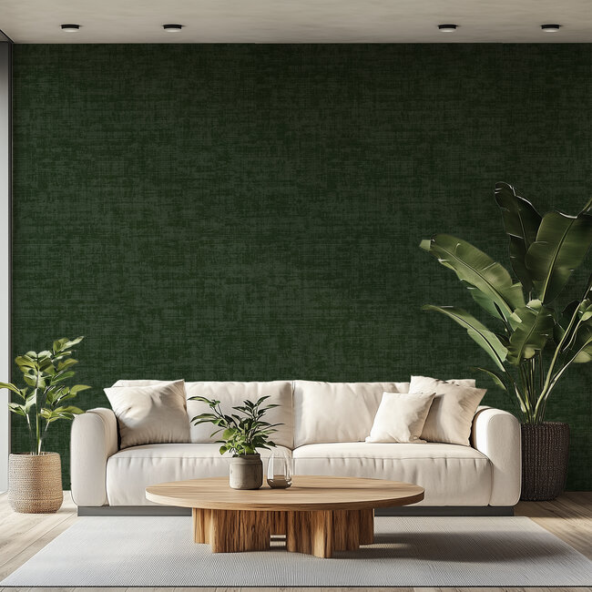 Dutch Wallcoverings Vliesbehang - Linen & Textures - uni groen - VT10019