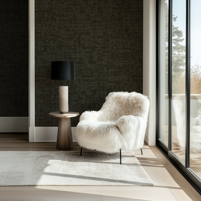 Dutch Wallcoverings Vliesbehang - Linen & Textures - uni black - VT10035