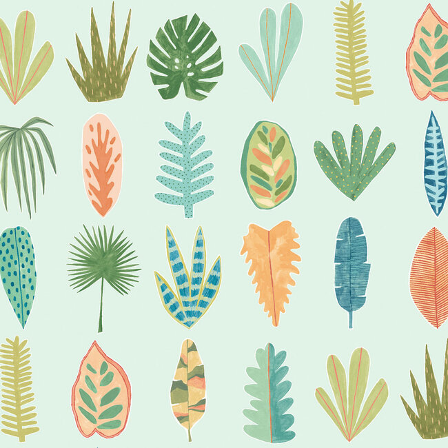 Dutch Wallcoverings Dutch Wallcoverings - FC Glasshouse- Leaf Boogie Duckegg Twist - Vliesbehang - 10m x 50cm - GHS50103W