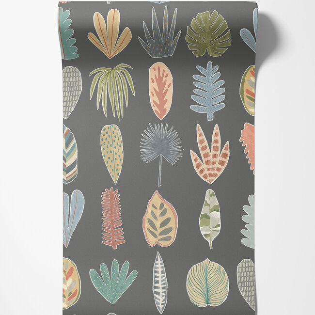 Dutch Wallcoverings Dutch Wallcoverings - FC Glasshouse- Leaf Boogie Charcoal - Vliesbehang - 10m x 50cm - GHS50107W