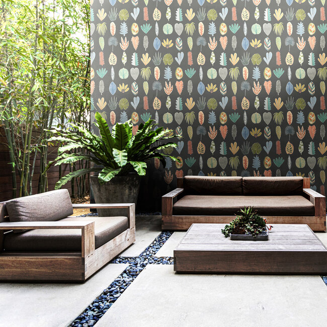 Dutch Wallcoverings Dutch Wallcoverings - FC Glasshouse- Leaf Boogie Charcoal - Vliesbehang - 10m x 50cm - GHS50107W