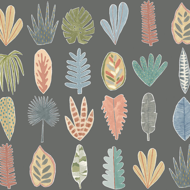 Dutch Wallcoverings Dutch Wallcoverings - FC Glasshouse- Leaf Boogie Charcoal - Vliesbehang - 10m x 50cm - GHS50107W