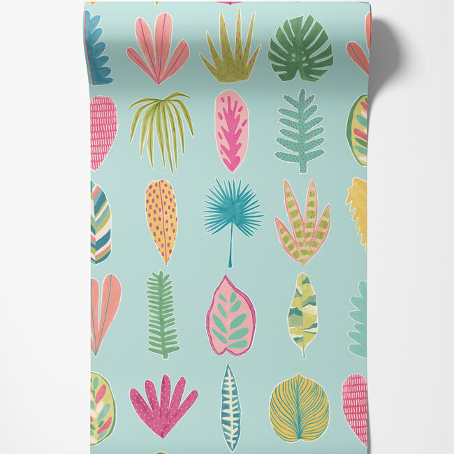 Dutch Wallcoverings Dutch Wallcoverings - FC Glasshouse- Leaf Boogie Aqua/Raspberry - Vliesbehang - 10m x 50cm - GHS50109W