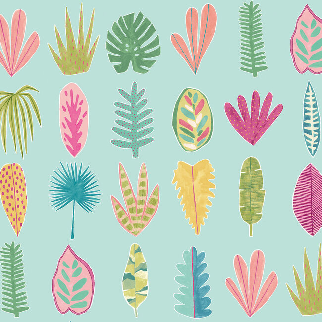 Dutch Wallcoverings Dutch Wallcoverings - FC Glasshouse- Leaf Boogie Aqua/Raspberry - Vliesbehang - 10m x 50cm - GHS50109W