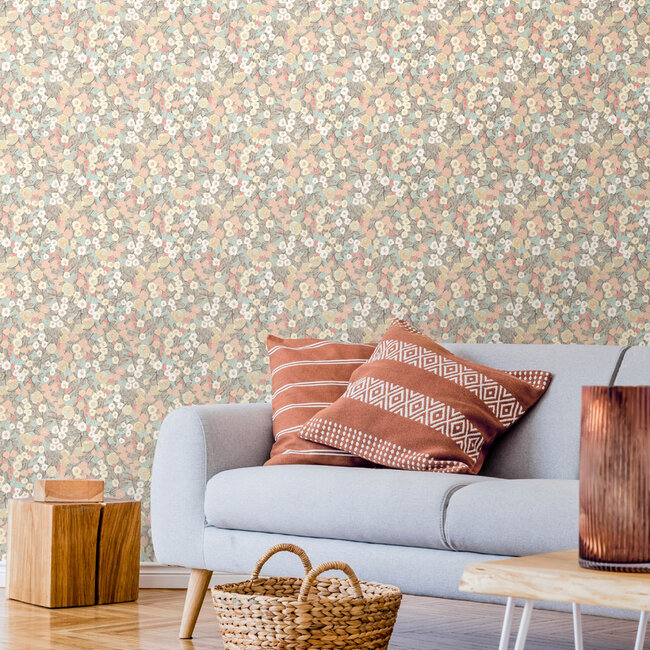 Dutch Wallcoverings Dutch Wallcoverings - FC Glasshouse- Flora Ditsy Peach/Dove  - Vliesbehang - 10m x 50cm - GHS50116W