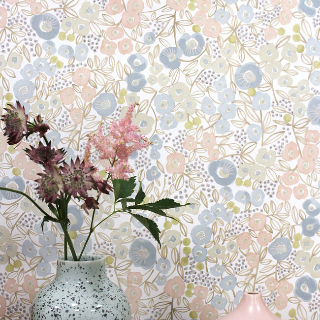 Dutch Wallcoverings Dutch Wallcoverings - FC Glasshouse- Flora Ditsy Silver  - Vliesbehang - 10m x 50cm - GHS50117W
