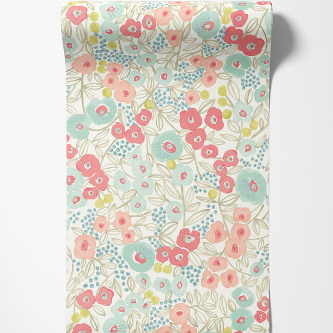 Dutch Wallcoverings Dutch Wallcoverings - FC Glasshouse- Flora Coral/Sky - Vliesbehang - 10m x 50cm - GHS50118W