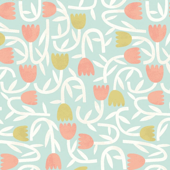 Dutch Wallcoverings Dutch Wallcoverings - FC Glasshouse- Tiny Tulip Duckegg - Vliesbehang - 10m x 50cm - GHS50134W