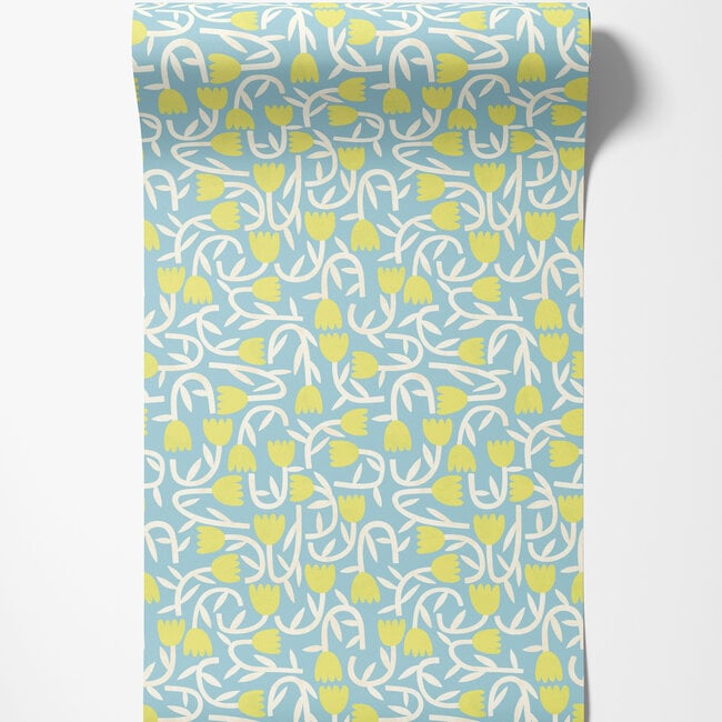 Dutch Wallcoverings Dutch Wallcoverings - FC Glasshouse- Tiny Tulip Lime/Sky - Vliesbehang - 10m x 50cm - GHS50135W