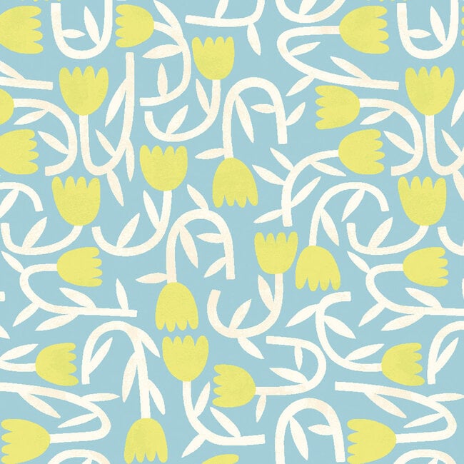 Dutch Wallcoverings Dutch Wallcoverings - FC Glasshouse- Tiny Tulip Lime/Sky - Vliesbehang - 10m x 50cm - GHS50135W