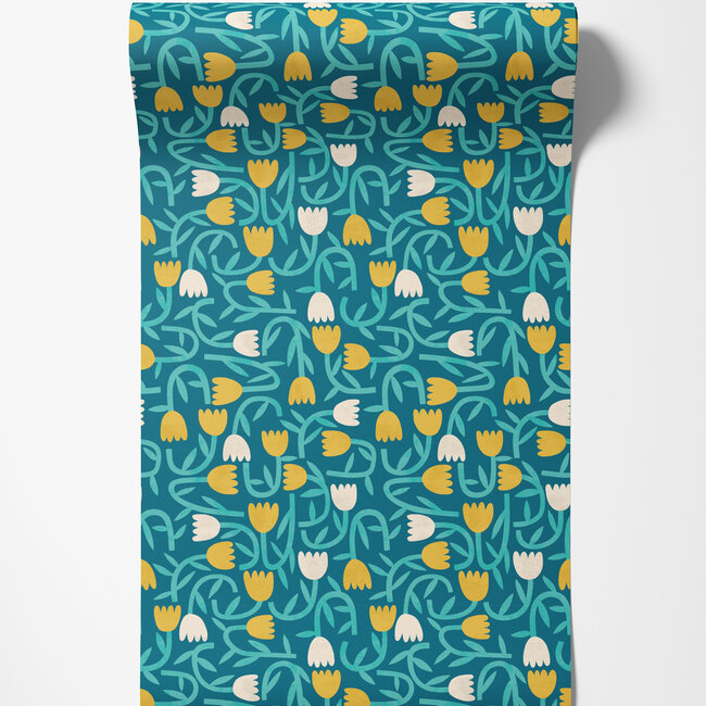 Dutch Wallcoverings Dutch Wallcoverings - FC Glasshouse- Tiny Tulip Azure - Vliesbehang - 10m x 50cm - GHS50136W