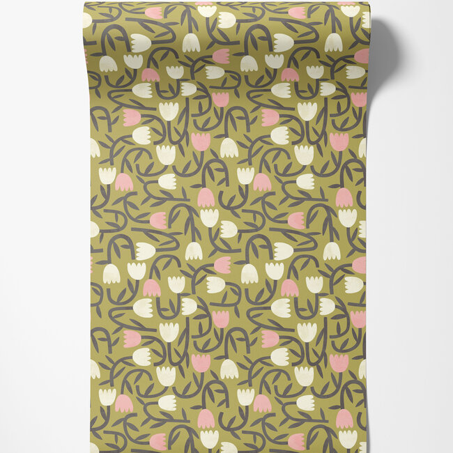 Dutch Wallcoverings Dutch Wallcoverings - FC Glasshouse- Tiny Tulip Olive - Vliesbehang - 10m x 50cm - GHS50139W