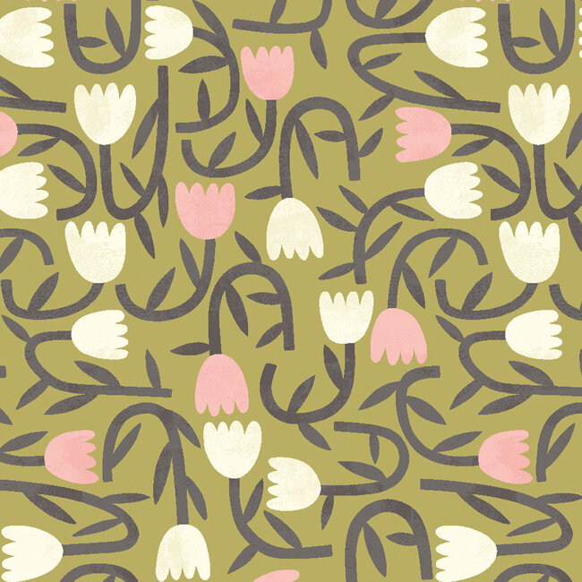 Dutch Wallcoverings Dutch Wallcoverings - FC Glasshouse- Tiny Tulip Olive - Vliesbehang - 10m x 50cm - GHS50139W