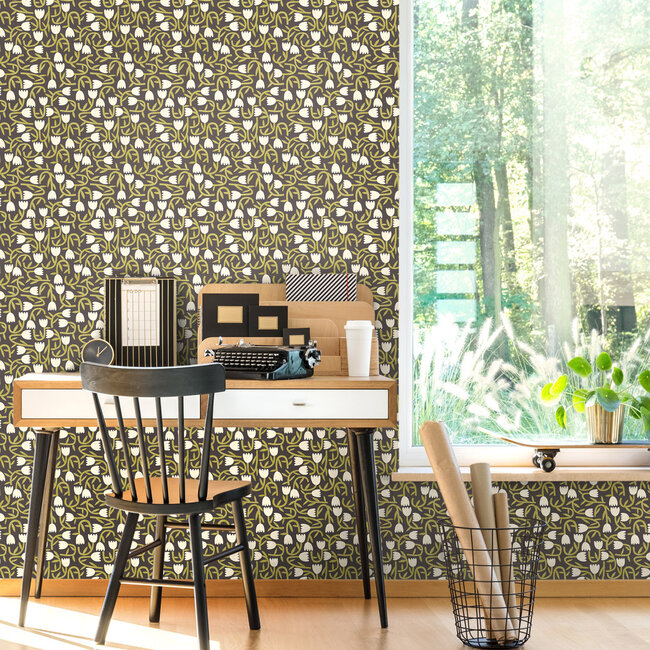 Dutch Wallcoverings Dutch Wallcoverings - FC Glasshouse- Tiny Tulip Midnight - Vliesbehang - 10m x 50cm - GHS50140W