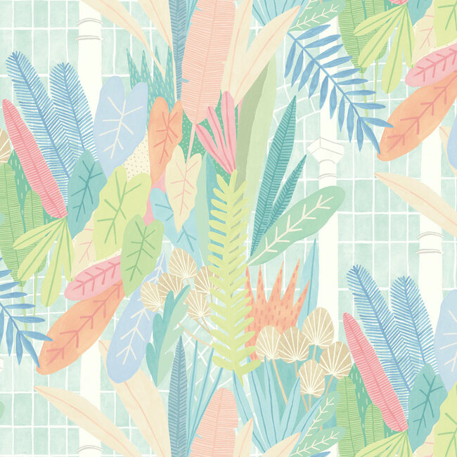 Dutch Wallcoverings Dutch Wallcoverings - FC Glasshouse- Glasshouse Coral/Mint - Vliesbehang - 10m x 50cm - GHS50150W