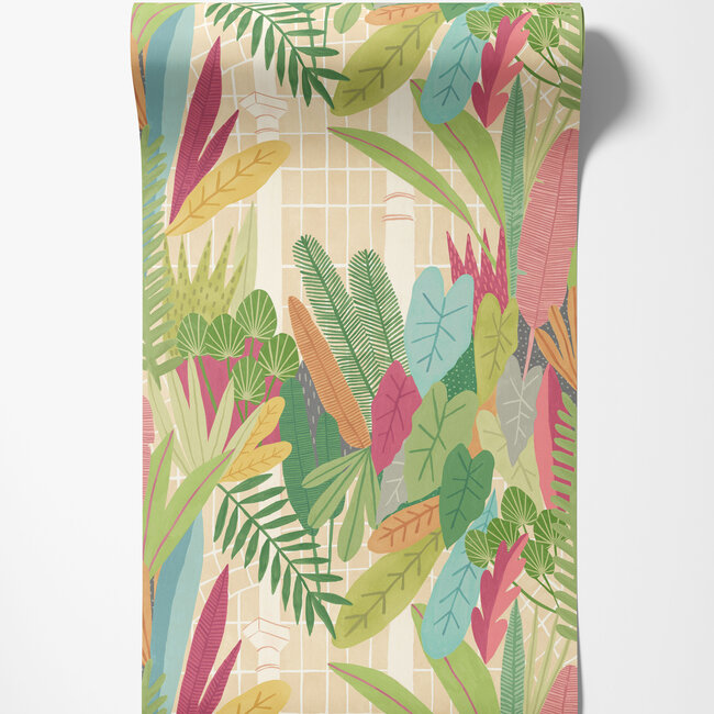 Dutch Wallcoverings Dutch Wallcoverings - FC Glasshouse- Glasshouse Emerald/Coral - Vliesbehang - 10m x 50cm - GHS50153W