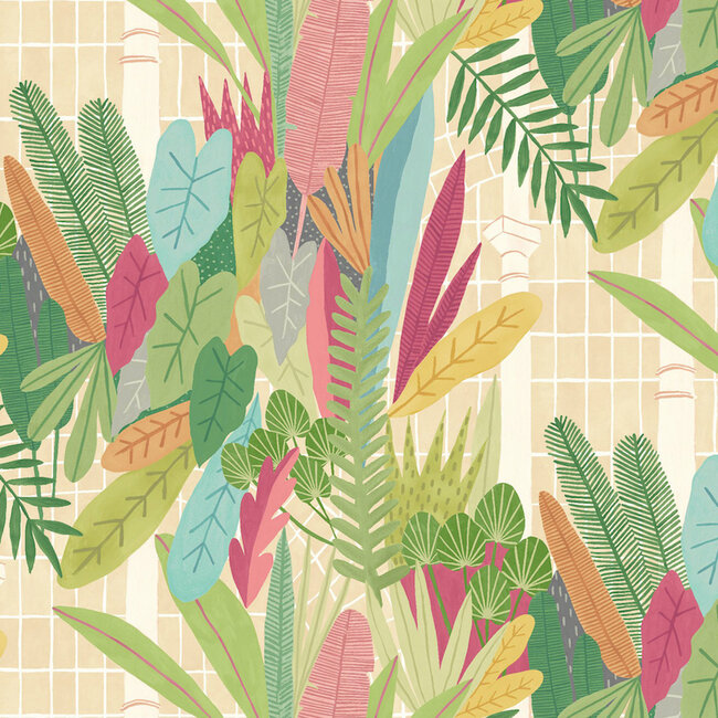 Dutch Wallcoverings Dutch Wallcoverings - FC Glasshouse- Glasshouse Emerald/Coral - Vliesbehang - 10m x 50cm - GHS50153W