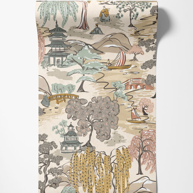 Dutch Wallcoverings Dutch Wallcoverings - Hanashi - Oka Perfect Almond - Vliesbehang - 10m x 50cm - HAN50101W