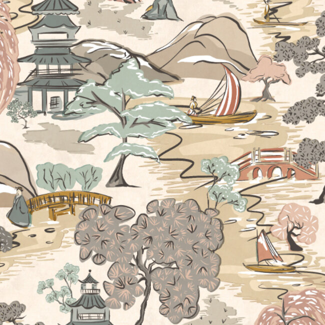 Dutch Wallcoverings Dutch Wallcoverings - Hanashi - Oka Perfect Almond - Vliesbehang - 10m x 50cm - HAN50101W